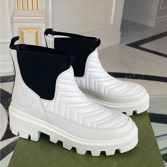 - - GUCCI WHITE BOOT BLACK CHELSEA 37.5 fall boots - Picture 6 of 9